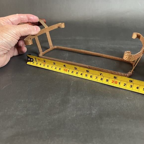 Two Vintage Hammered Copper Casserole Holders Wood Handles Rustic Kitchen Decor - Picture 5 of 5